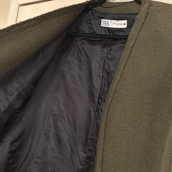 ZARA army green NEW tweed cropped blazer w/ shoulder pads & gold buttons-Sz.XXL - Picture 9 of 14